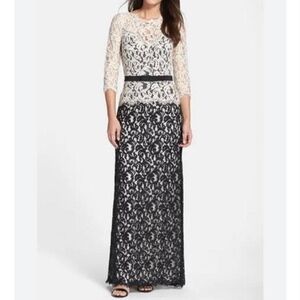 Tadashi Shoji Cream Black Lace Gown 2
